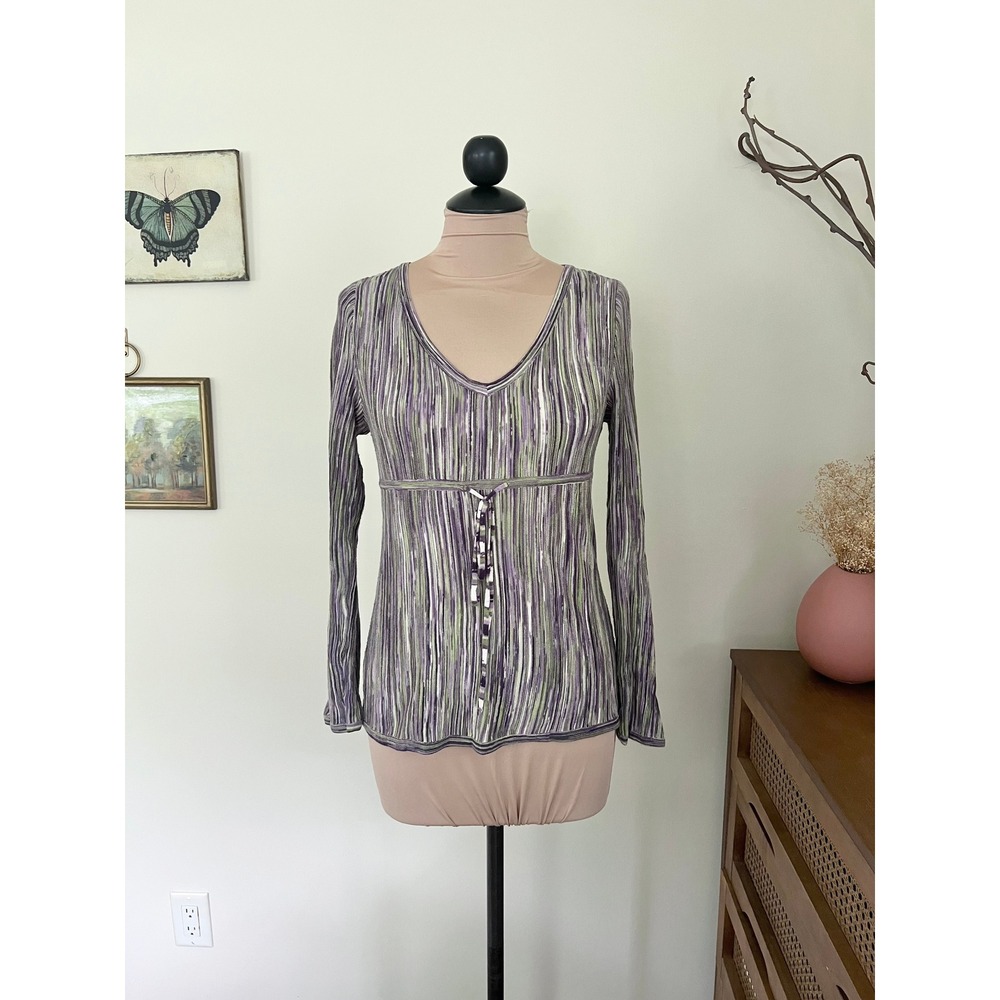 Vintage Y2K‎ Knit Striped Tie Blouse